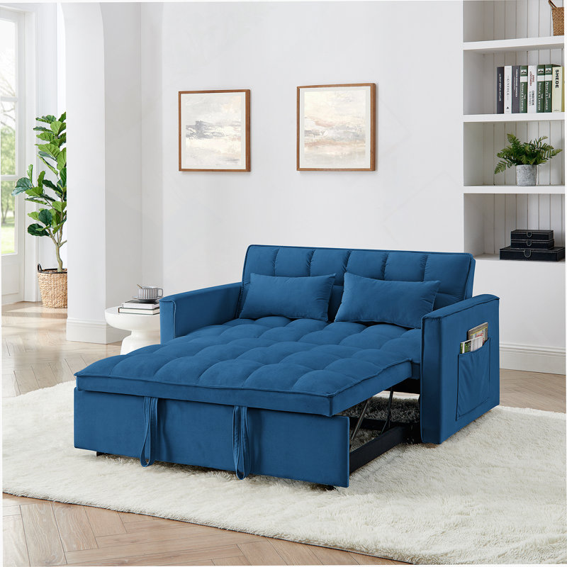 Cubbindall Upholstered Convertible Sofa Bed,Sleeper Sofa,Velvet Sofa,Modern Sofa,Accent Sofa, Antique Blue Velvet