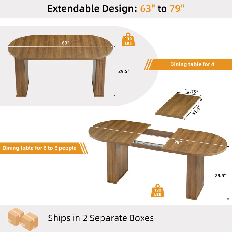 Table de salle à manger ovale extensible de 160 à 200 cm avec piètement cannelé, Brun