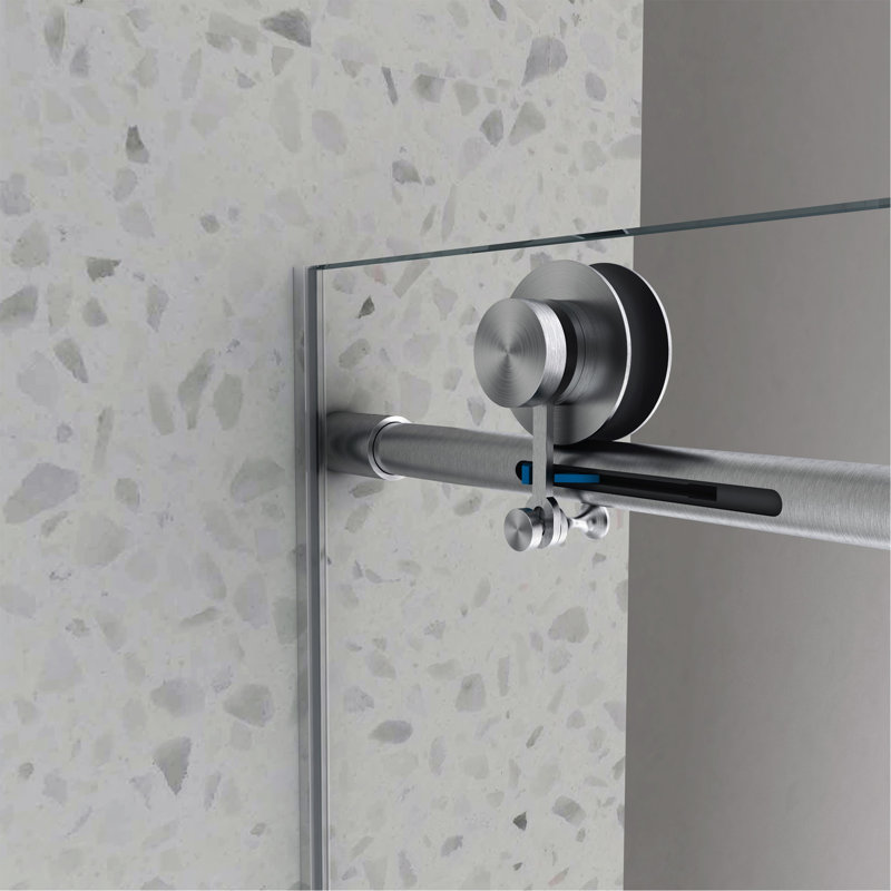 6063 Brushed Nickel Frameless One Fixed And One Shifted Shower Door,70MM 304 Stainless Steel Large Pulleys With Adjustable Soft Closing Function,With Nano Easy Cleaning,Stick Explosion-Proof Menbrance