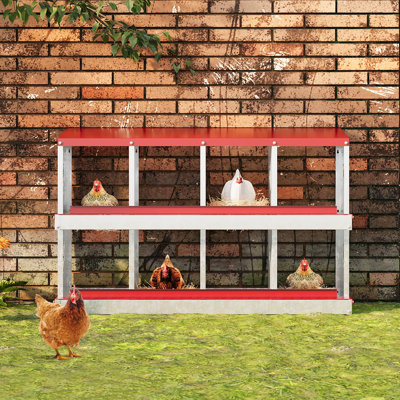 Boîte de nidification à 8 trous pour poulets - Collection d'œufs roulants en acier galvanisé avec conception ventilée | Boîtes de pose antirouille pour poules | Accessoires pour poulailler pour pondeuses, fixation murale, rouge