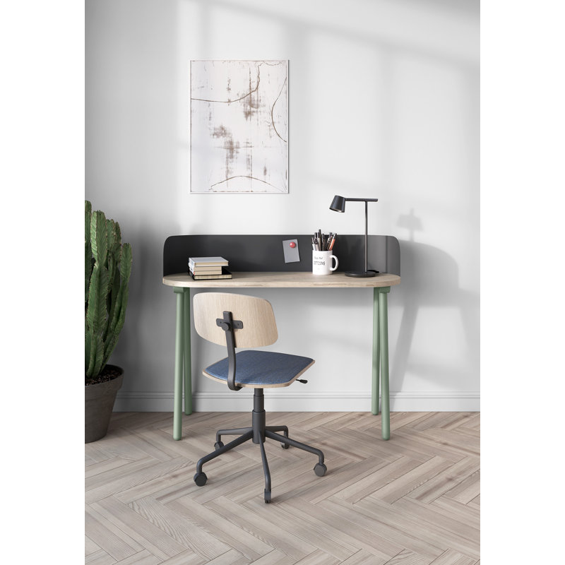 Eta Oval Solid Wood Base Writing Desk, Beige, Green