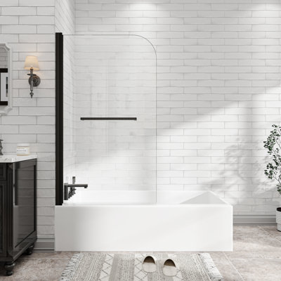 Porte de douche pivotante à 180° noir mat, 79-81 cm L x 140 cm H, verre trempé 6 mm (1/4 po) avec installation réversible et revêtement nano facile à nettoyer