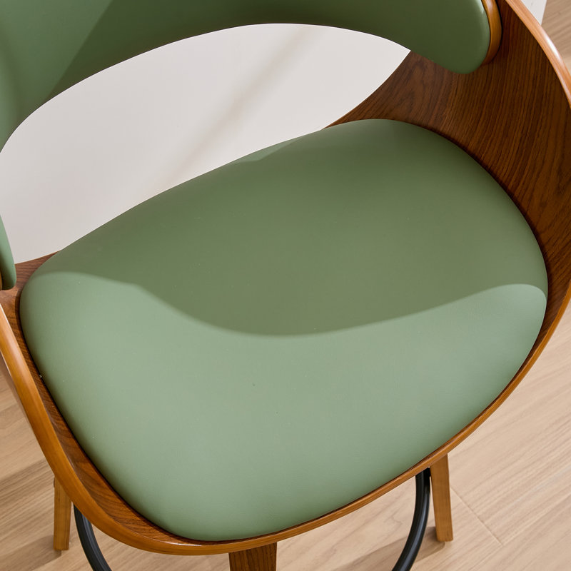 Tabouret pivotant moderne en similicuir de 26 po, tabouret en bois avec accoudoirs et repose-pieds, Vert