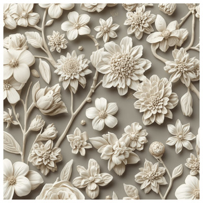 Intricate Beige Floral Arrangement Blankets