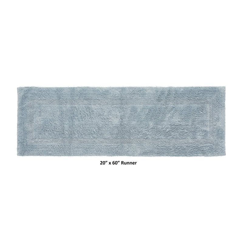 Rozanne Reversible Cotton Bath Rug , Blue, 20" x 60" Runner