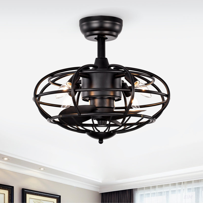 Ventilateur de plafond en cage 18,1 "avec télécommande, minuterie, ventilateur de plafond à 3 vitesses pour maison de campagne, salon de chambre à coucher (sans ampoules incluses)