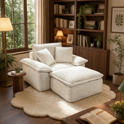 Canapé-lit infonuagique 1 place avec méridienne, fauteuil et pouf amovible à 2 niveaux, 1 place et demie, assise profonde, modulable, 1 place, couleur polaire blanche, sans assemblage