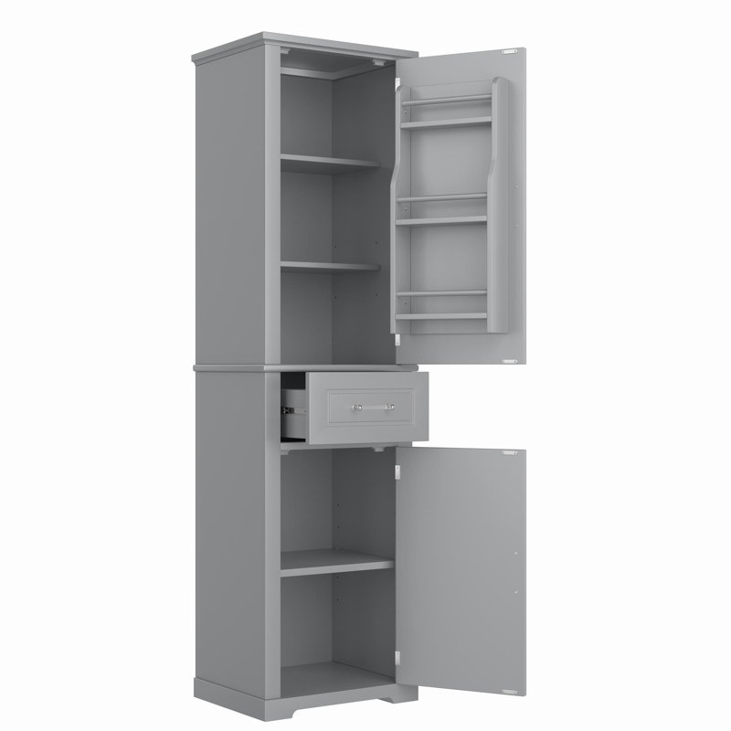 Armoire de cuisine avec support de rangement coulissant 4 portes, Gris