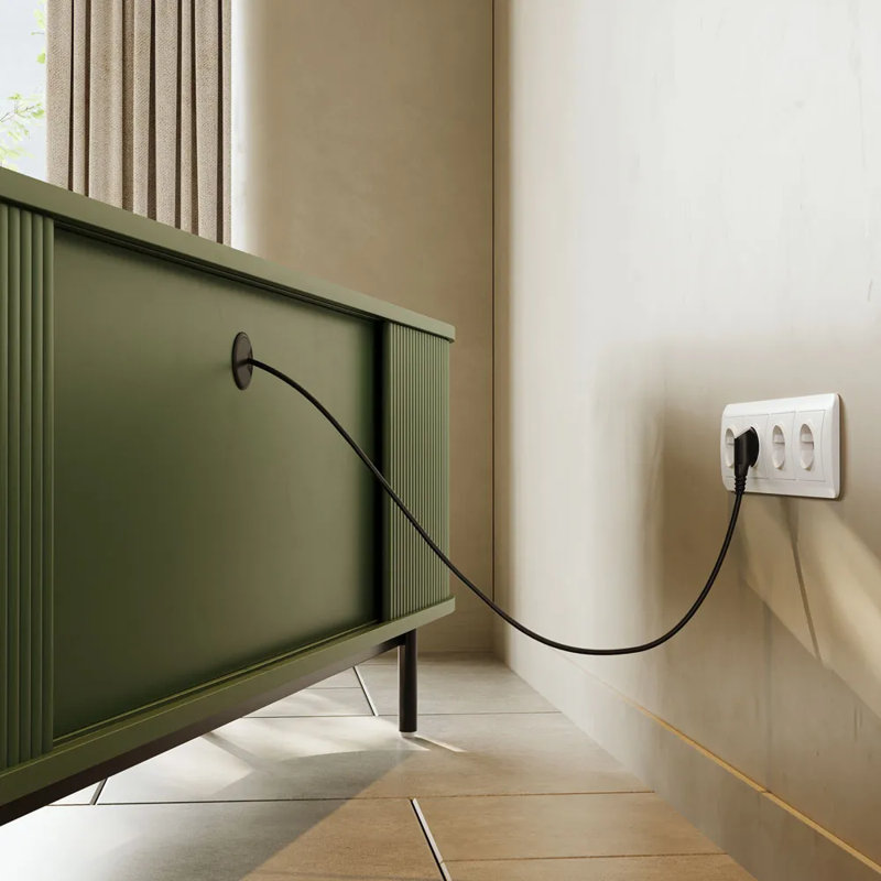 Mid-Century Modern TV Stand, Sliding Door, Fully Assembly, 21.25"H x 94"L x 15.75"W, Green