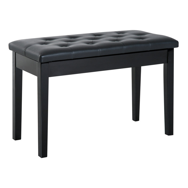 Piano Bench, Duet Piano Chair with Faux Leather Padded Cushion and Wooden Frame, Button Tufted Keyboard Bench, Black