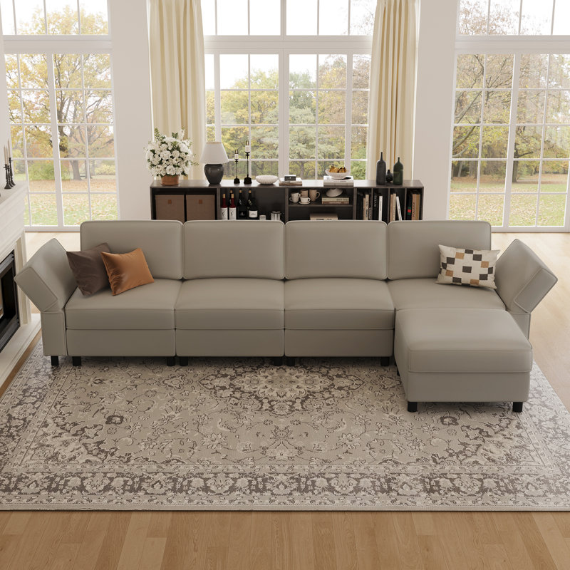 Canapé modulaire rembourré avec repose-pieds, Velours gris velours