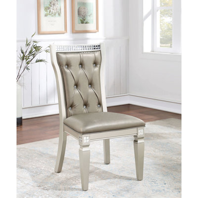 Of 2 Dining Room Chairs, Champagne Warm Gray, Solid Wood Frame, Upholstered, Button Back With Fabulous Chairs 2, Gray Color, Wood, Upholstery, Quality