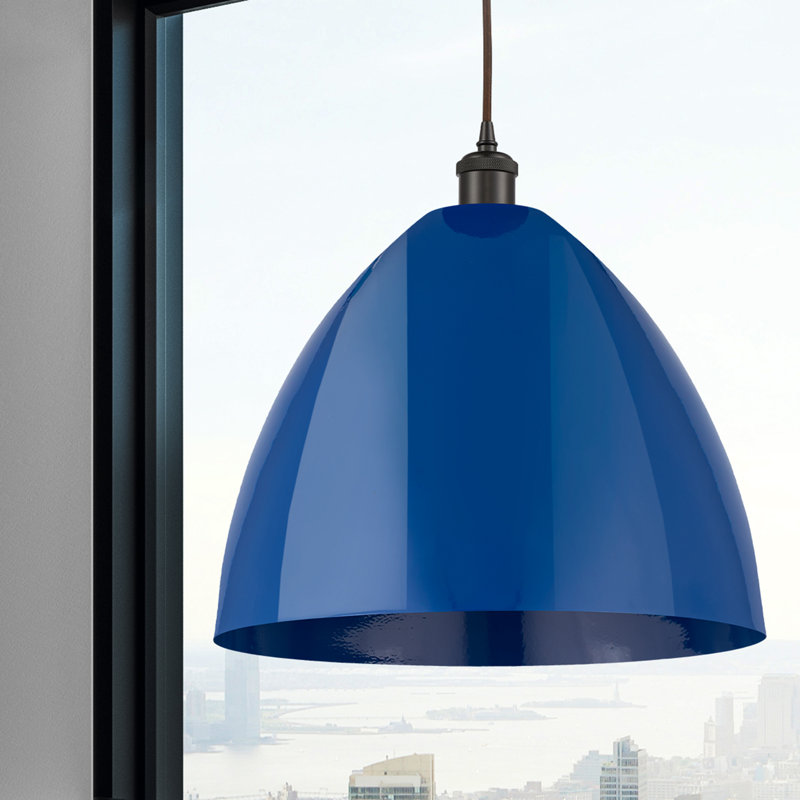 Luminaire suspendu conique 1 lumière, Bleu, Bronze
