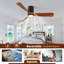 42 po Ventilateur de plafond encastré noir mat intérieur / extérieur à DEL avec pales en bois, télécommande CC 6 vitesses