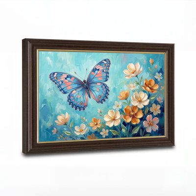 "Blue Butterfly" avec taches roses et fleurs orange