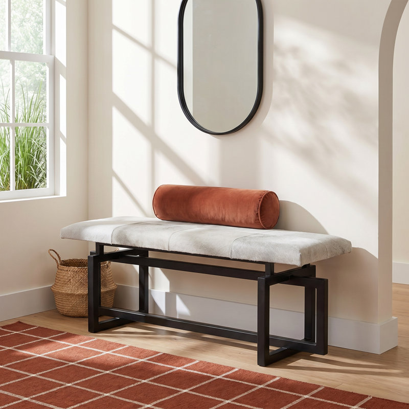 Anais Genuine Leather Upholstered Bench with Shelves