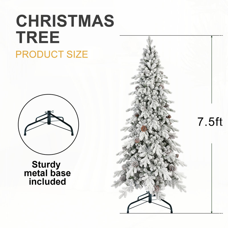 Arbre de Noël 7,5 pi en PE / PVC avec 40 pommes de pin naturelles 7,5 pi, 7.5"