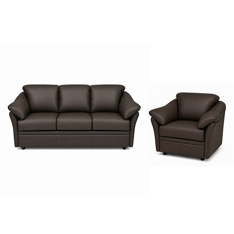 Ensemble de canapés en cuir Ramdev, Cuir véritable espresso, Canapé, chaise