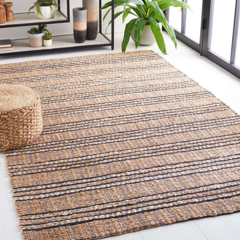 Zakai Natural Fiber Flat Weave Jute/Cotton Geometric Rug in Navy/Natural, Rectangle 8' x 10'