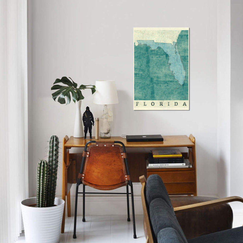 «Florida Map» par Hubert Roguski - impression sur toile, H 26 po x l 18 po x P 1,5 po, Toile tendue, Pas de tapis