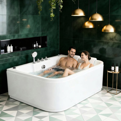 Baignoire en acrylique de 61 pouces pour 2 avec 16 jets d'eau réglables, lumières à DEL et chauffe-eau.