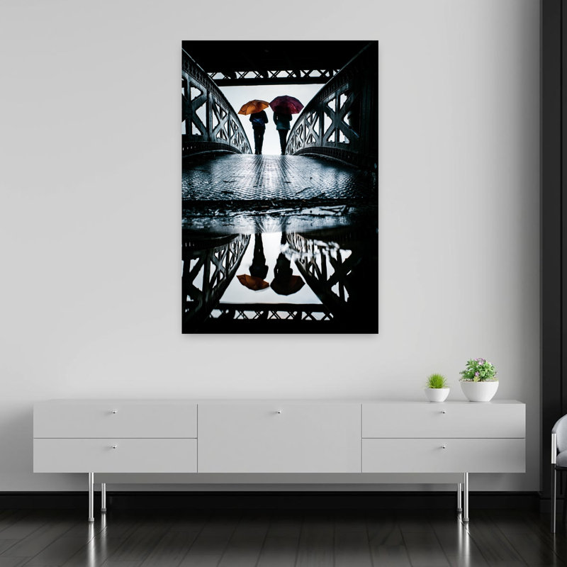 Parapluies, art mural abstrait contemporain, H 60 po x l 40 po