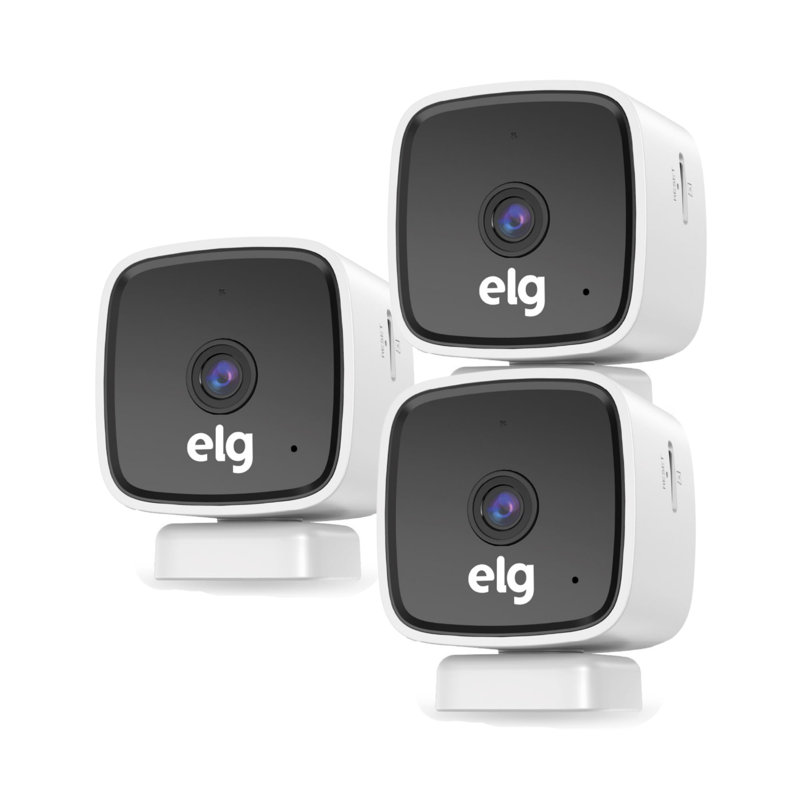 ELG Indoor Security Camera SHCI603K3, 3-Pack, 1080P WiFi, SOS Button, Night Vision, Two-Way Audio, Motion Detection, 128GB SD + Cloud, White