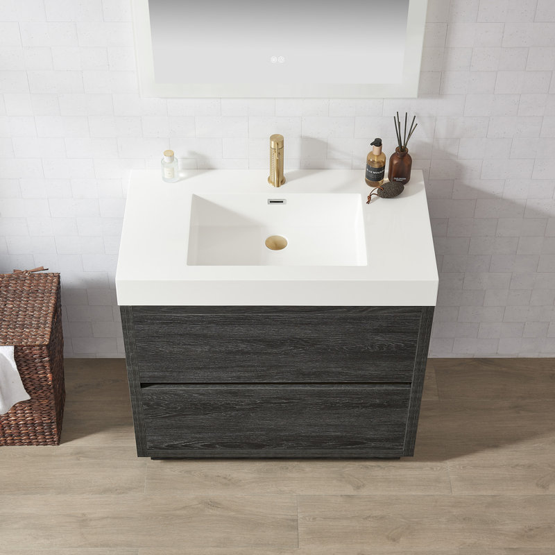 Beira 36" Single Bathroom Vanity Set, North Carolina Oak, White, 36"