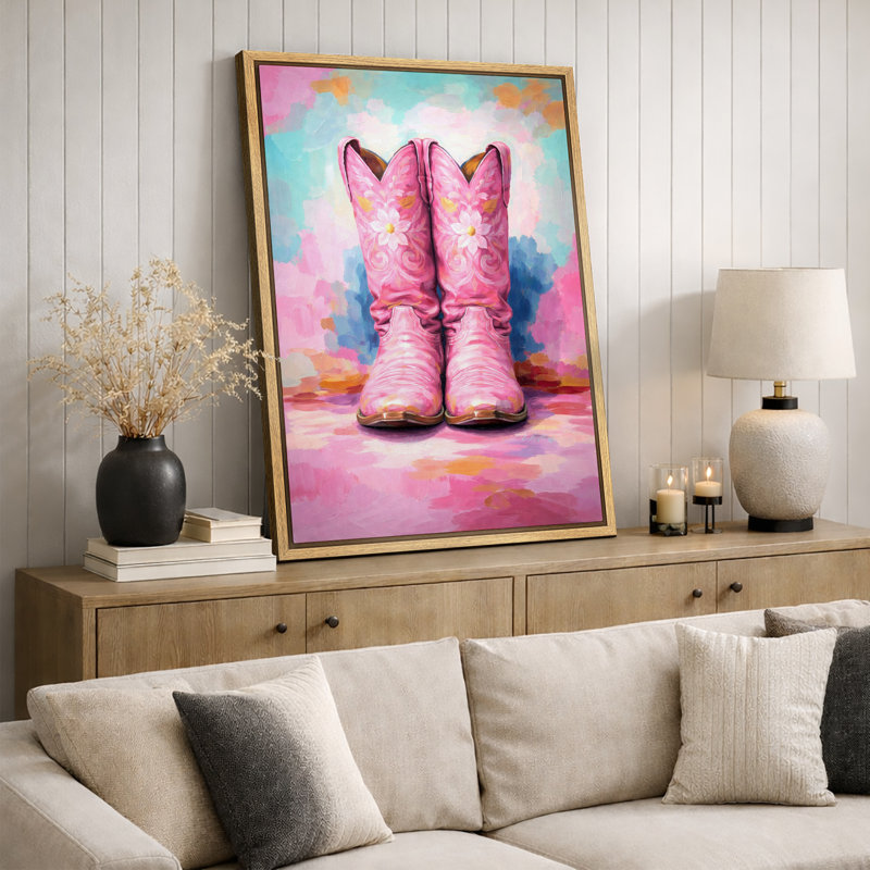 Illustration de style occidental de bottes de cowboy rose floral, images de chambre de cow-boy, impression sur toile