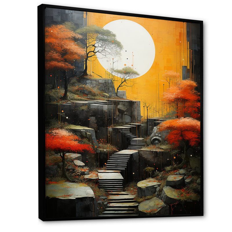 Paysage zen harmonie I - impression, Cadre flottant noir, H 32 po x l 24 po x P 1 po