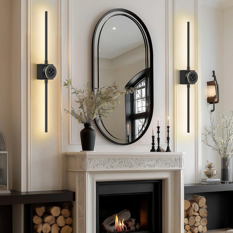 Dimmable Wall Sconce Rechargeable Black Fixture with Remote and Touch Control for Mirror Painting Bedroom Living Room