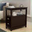 Table basse brune avec 2 tiroirs Tablette ouverte, finition UV facile à nettoyer