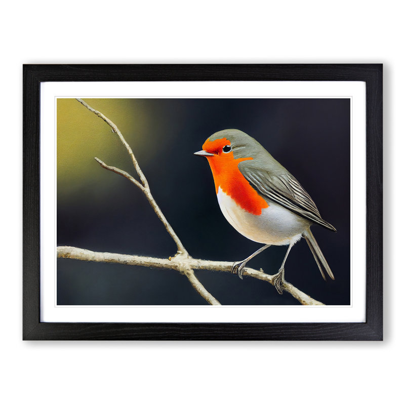 Effervescent Robin Bird - Single Picture Frame Painting, Black, 46cm H x 64cm W x 2cm D