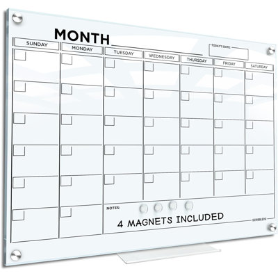 Magnetic 18”x24” Glass Whiteboard Calendar Planner