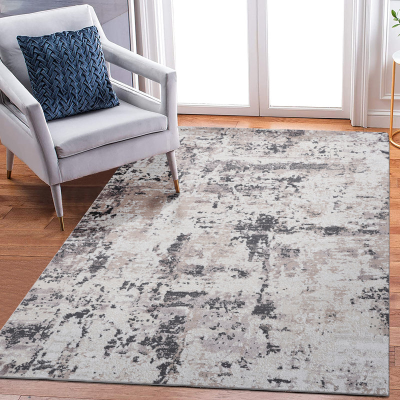 6X9 Cream/Brown Abstract Area Rug, Non-Shedding & Stain , Decorates Home Office Living Dining Bedroom Rug 6X9, Non-Shedding, Adds Charm To Room
