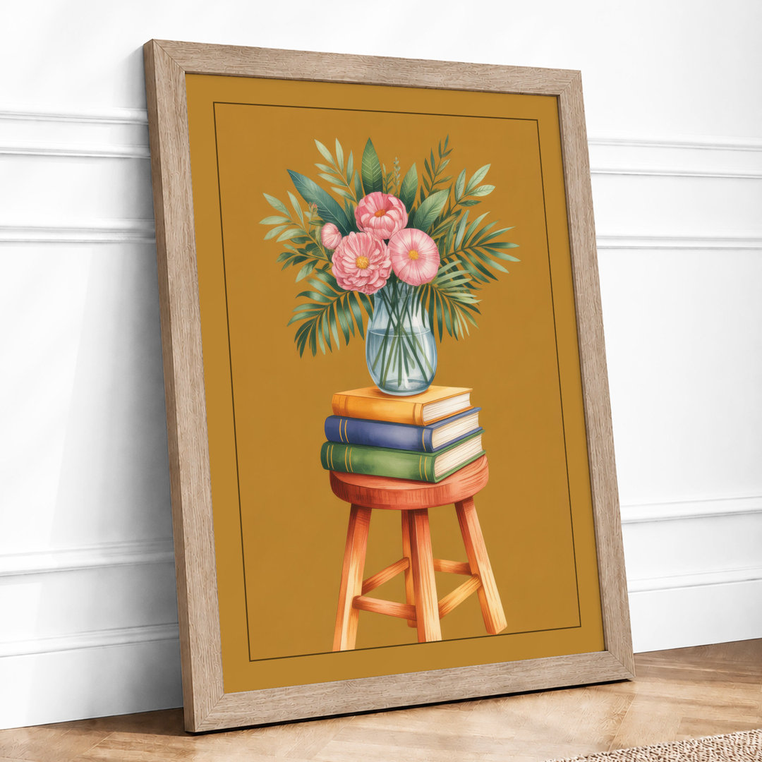 Carnations on Books Botanical - Framed Print