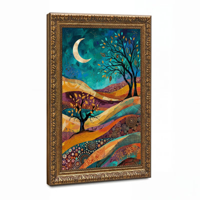 Art mural sur toile Teal Crescent Moon Over