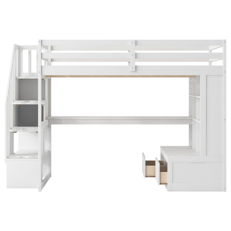 Lit mezzanine avec bureau et tablettes, Blanc