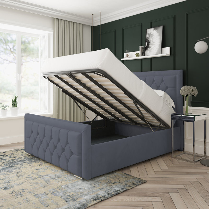 Maple Plush Velvet Upholstered Ottoman Bed Frame, Steel, Small Double (4')