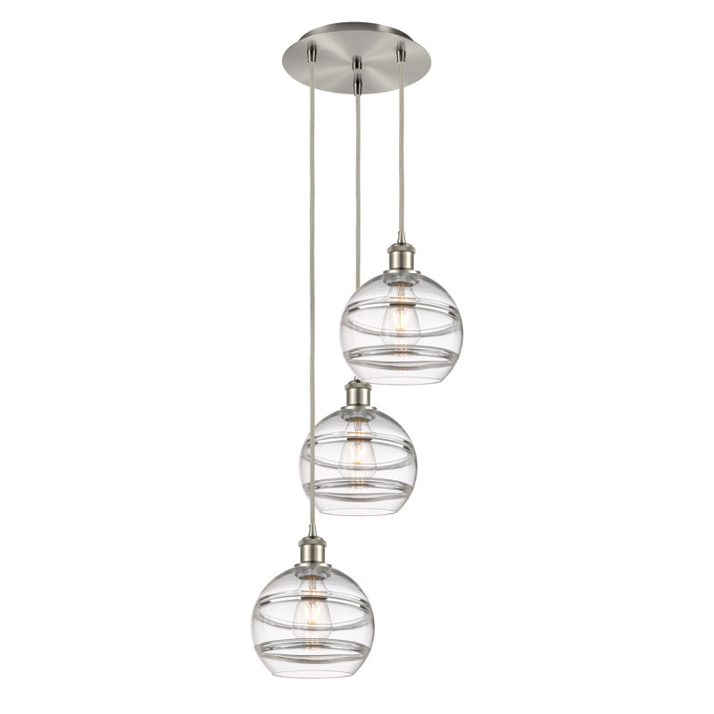 Luminaire suspendu en grappe à 3 lumières Chartoff, H 30,38 po x l 14,5 po x P 14,5 po, Transparent, Nickel satiné brossé