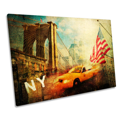 New York City Grunge Taxi Cab - Wrapped Canvas Print