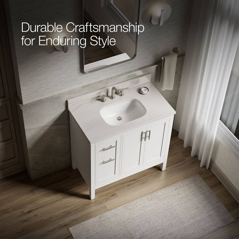 37" Single Bathroom Vanity Set, White, White