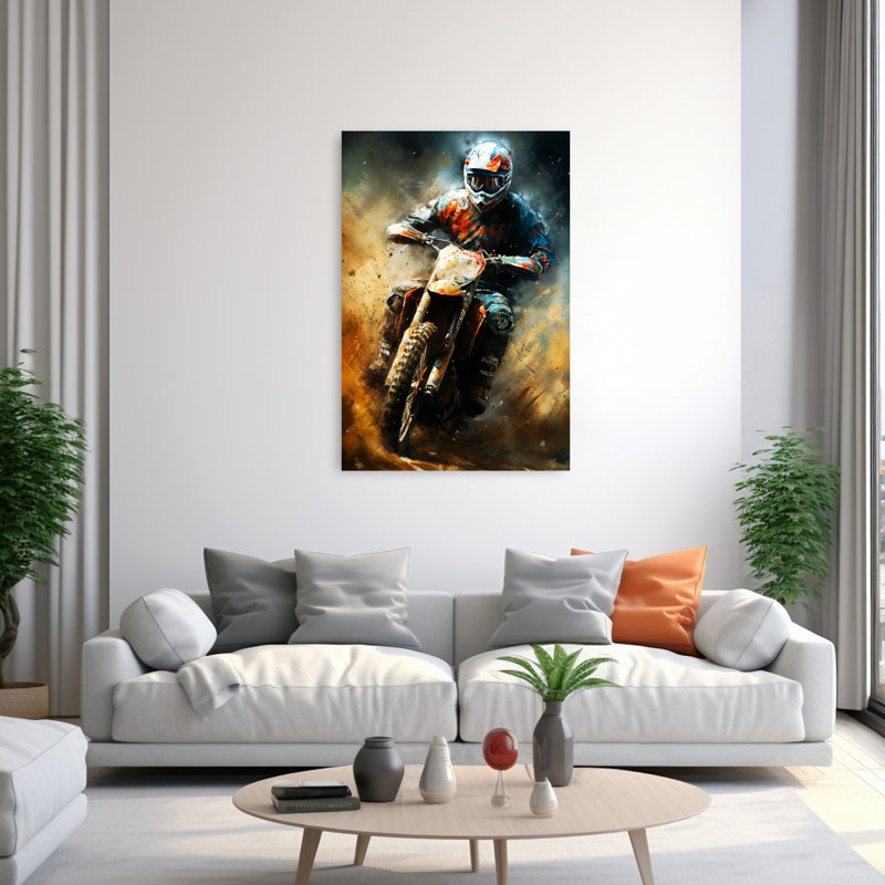 Motocross Speed Art, art mural contemporain abstrait, 60" H x 40" W