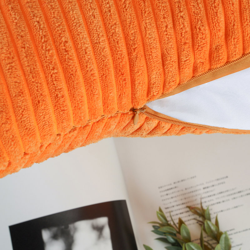 Coussin décoratif en velours côtelé rayé, coussin décoratif texturé de couleur unie, Rectangle 12"H x 20"W, Orange