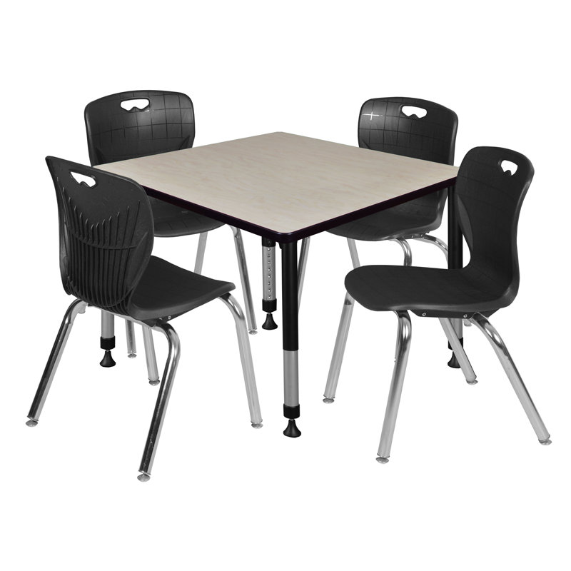 Ensemble de table de salle à manger et de chaises Kee Square, Cerise / chrome / bleu marine, H 34 po x L 42 po x l 42 po