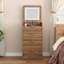 Meuble-lavabo compact 3 en 1 avec miroir rabattable, rangement et tabouret roulant