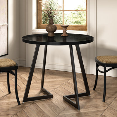 30 Inch Black Small Round Dining Table for 2 – Mid-Century Modern Kitchen Table, Breakfast Table, Bistro Table, Indoor & Outdoor MDF Wood Table with Metal Frame, Rustic Modern Dining Table