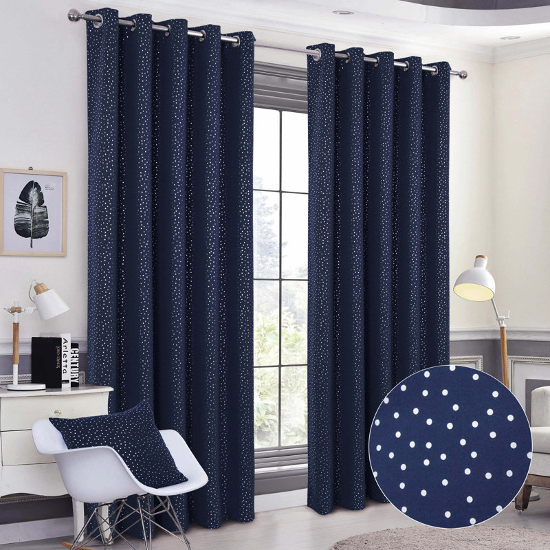 Alexiss Blackout Curtain Pair, Navy Blue, 165 W x 183 D cm