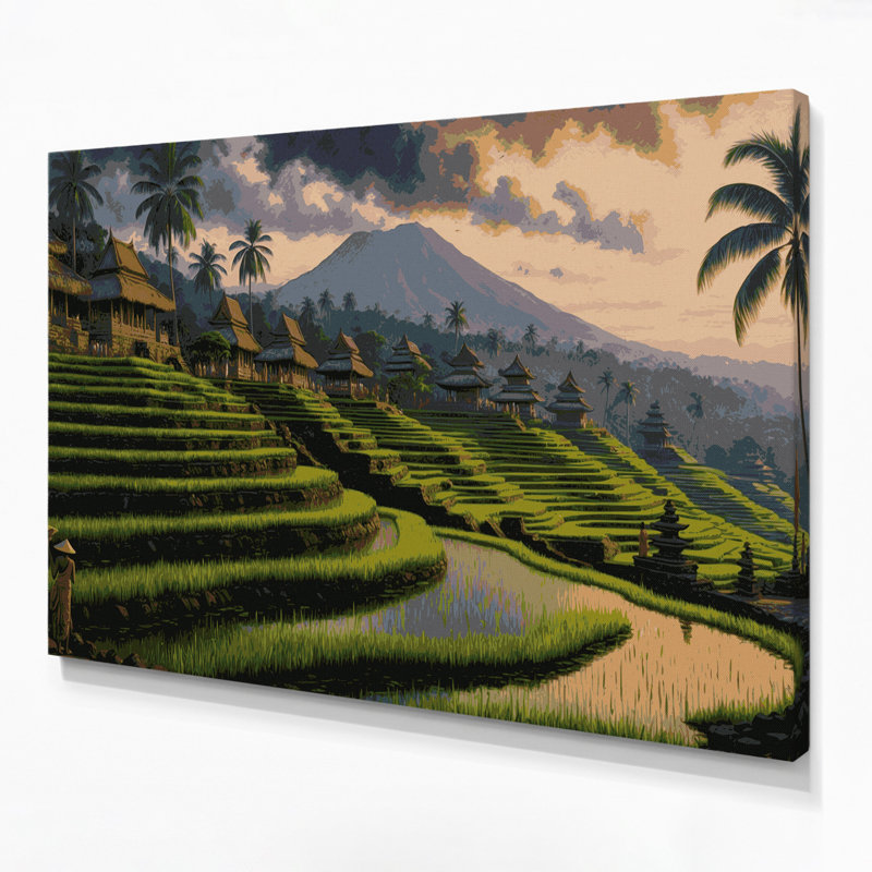 Art mural sur toile vert avec villes en Indonésie, H 24 po x l 36 po