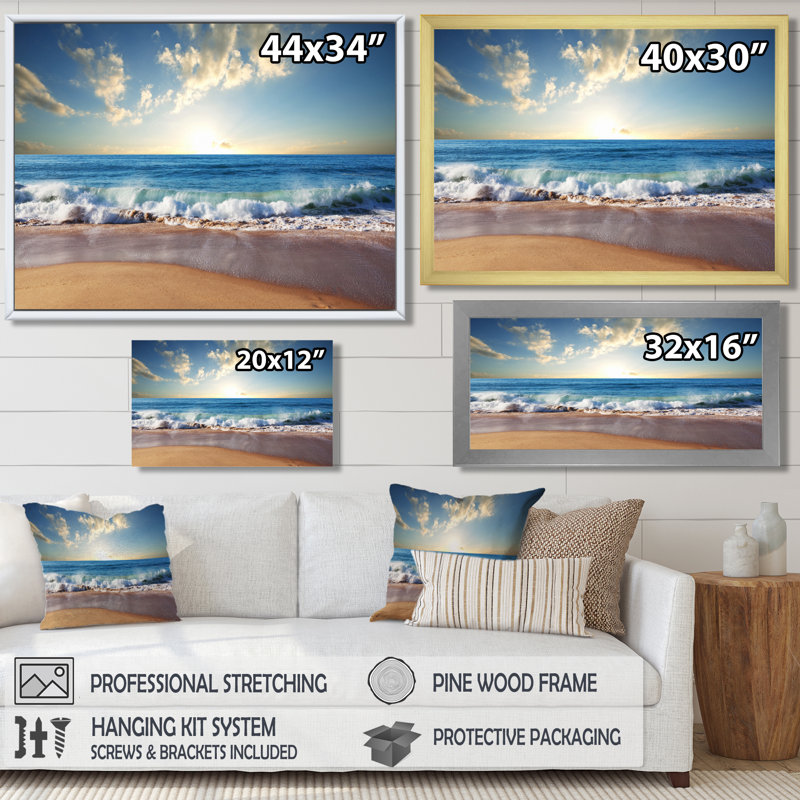 Sunrise Sea Sunset beach, art mural sur toile côtière, reproduction d'art sur la plage, H 12 po x l 20 po